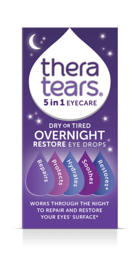 TheraTears Overnight Restore Eye Drops: repairs, protects, hydrates, soothes, restores. Night time eye care.